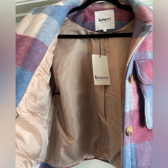 NWT Medium Pink Blue Cream &merci En Merci Plaid Shacket Jacket - Picture 5 of 6